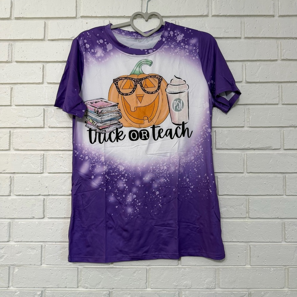 Trick or Teach Halloween Teacher Tee – Purple – Size Small – NWT